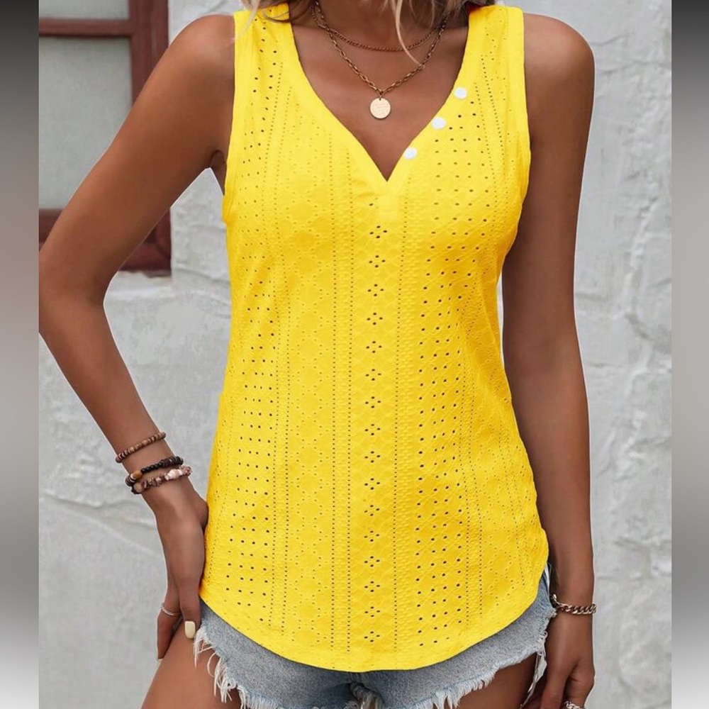 New Yellow Sleeveless Eyelet Top